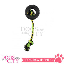 Load image into Gallery viewer, PAWISE 14705 Toss and Tug Tire with Rope Dog Toy 14inches