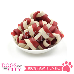 KIND REWARDS 9633 Bare Bones Knotted 2" Chicken Flavor 100% Rawhide Free With Real Chicken Treats Inside Small Dog Treats 264g