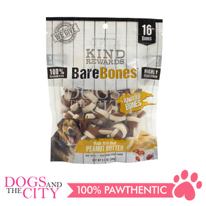 KIND REWARDS 9634 Bare Bones Knotted 2" Made with Real Peanut Butter Flavor 100% Rawhide Free Small Dog Treats 264g