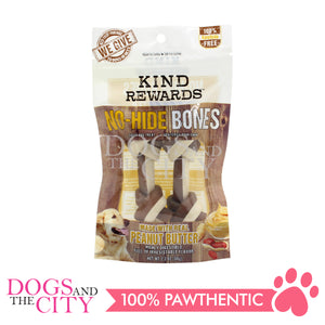 KIND REWARDS 9897-24 No Hide Bones Peanut Butter 4" 100% Rawhide Free With Real Peanut Butter Inside Medium 66g