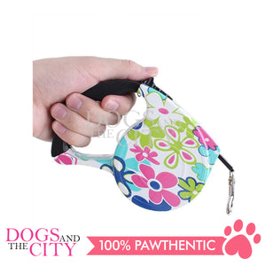 DGZ189 Printed Pet Auto Retractable Dog Leash Tape Tangle Free 5 meters Up to 33lbs Random Design