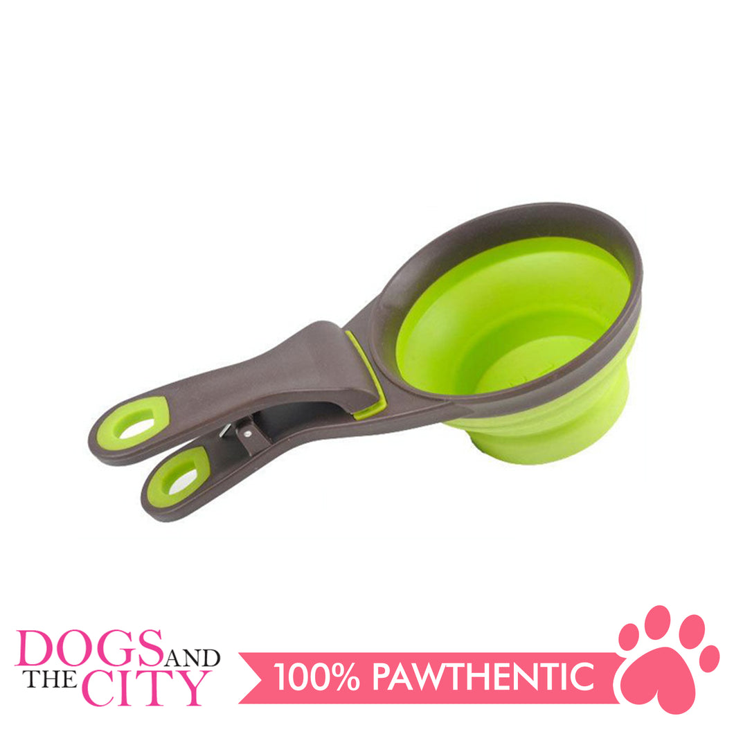 DGZ Collapsible Pet Scoop Silicone Measuring Cups Bag Clip and Travel Bowl for Cat and Dog SMALL