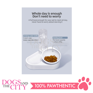 MRCT Gravity Water and Food Bowls Feeder Raised Cat Bowls with Automatic Water Bottle 15°Tilted Elevated Pet Bowl Raised Pet Feeder Bowl for Cats and Small Dogs 13.9x25x24.5cm
