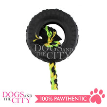 Load image into Gallery viewer, PAWISE 14705 Toss and Tug Tire with Rope Dog Toy 14inches